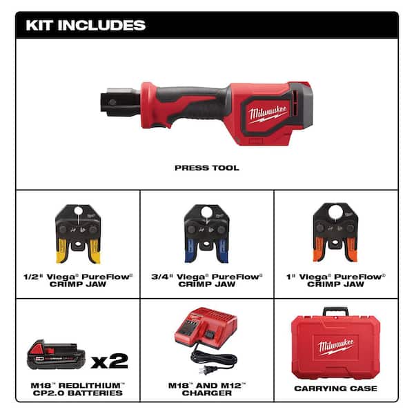 M18 18-Volt Lithium-Ion Cordless Short Throw Press Tool Kit w/ (3) Viega PureFlow Jaws & Free M18 Fuel Hackzall M18 18-Volt Lithium-Ion Cordless Short Throw Press Tool Kit w/ (3) Viega PureFlow Jaws & Free M18 Fuel Hackzall