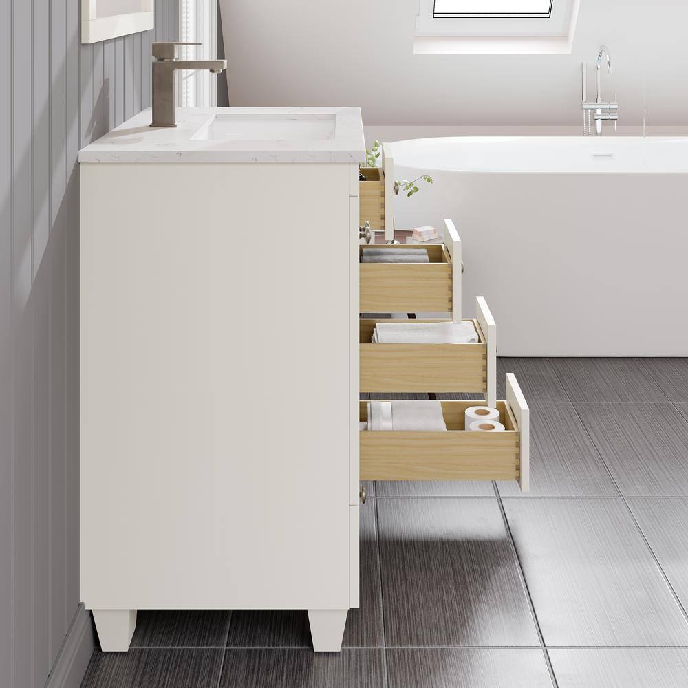 White Carrara Quartz Top Freestanding Bathroom Vanity with Porcelain Sink