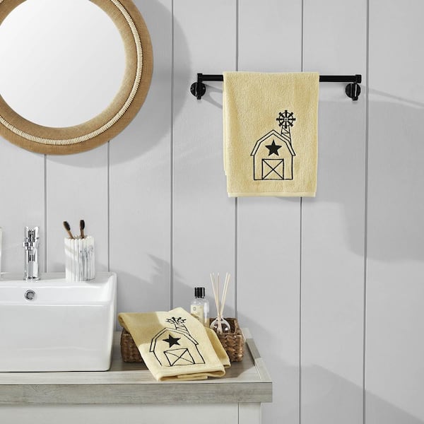 VHC Brands Barn and Mill Soybean Crème Country Black 100% Cotton Hand Towel (Set of 2)