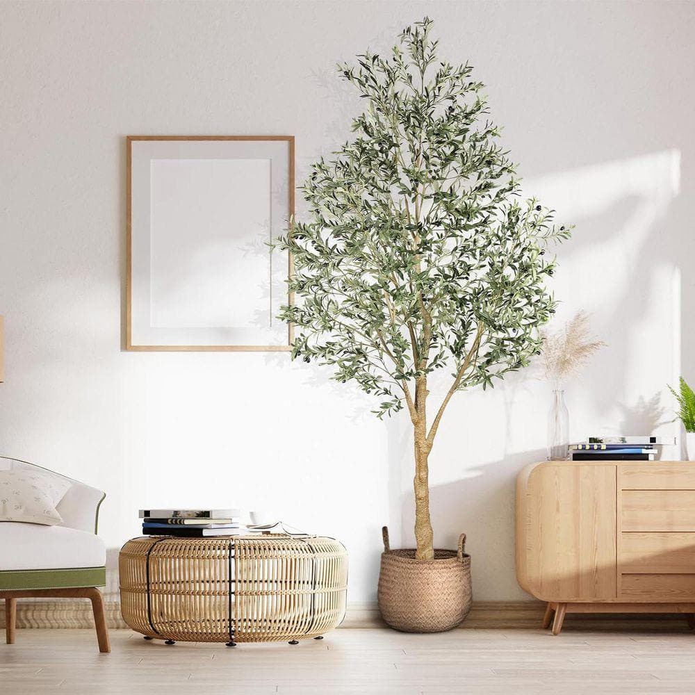 10 ft. Artificial Olive Tree in Pot with Natural Wood Trunk and