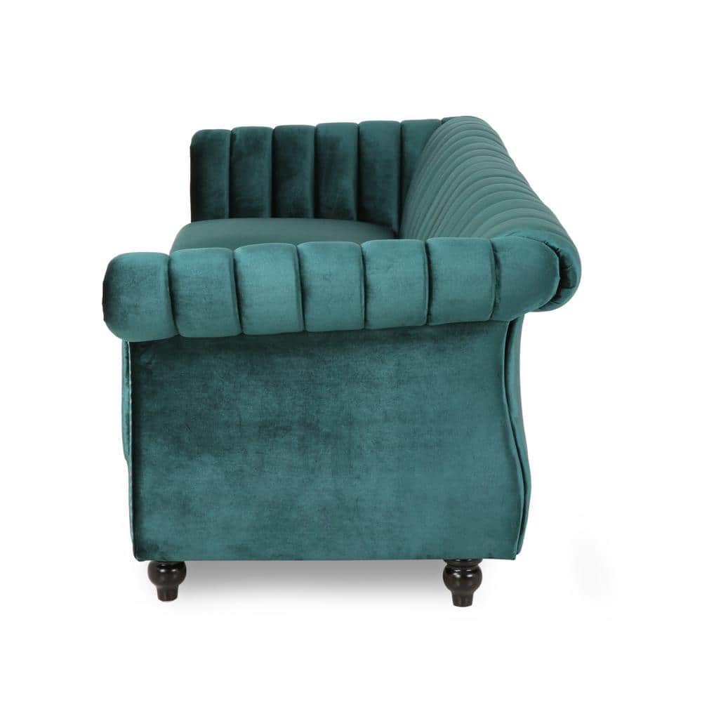 Teal Velvet Chesterfield 3-Seater Sofa with Nailhead Trim