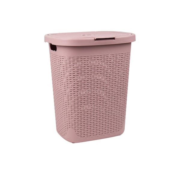 Mind Reader Pink 21 in. H x 13.75 in. W x 17.65 in. L Plastic 50L Slim Ventilated Rectangle Laundry Hamper with Lid