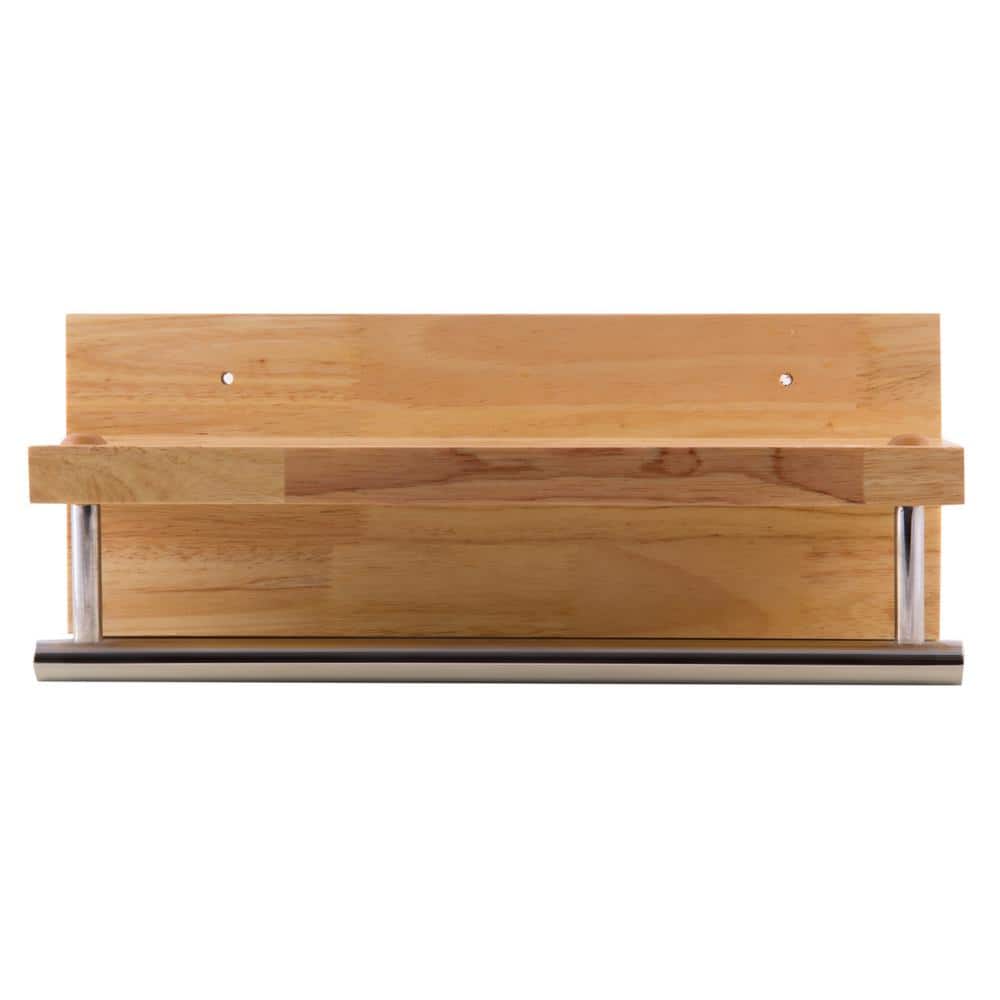 Natural Wood Wall Shelf with Chrome Towel Bar