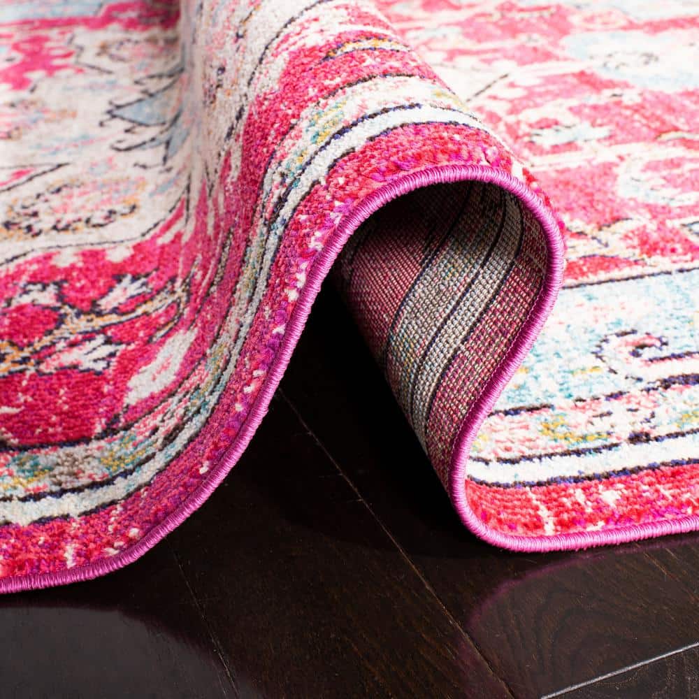 Fuchsia & Blue Hand-Knotted Vintage-Inspired Area Rug - 5'3" x 7'6"