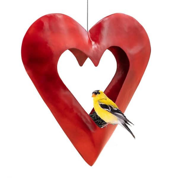 0113RS Fly Thru™ Heart Copper Bird Feeder, Red Finish