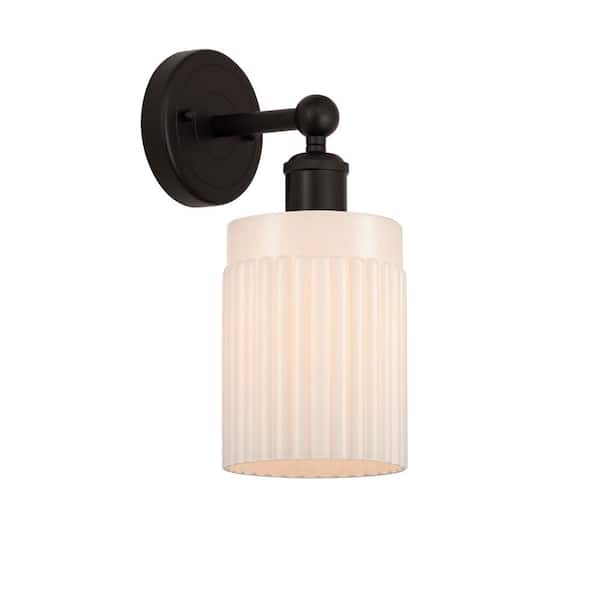 Hadley 1-Light Oil Rubbed Bronze, Matte White Wall Sconce with White Glass Shade