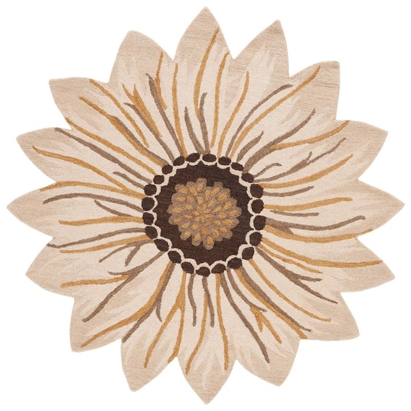 Novelty 6 ft. x 6 ft. Gold/Beige Floral Round Rug