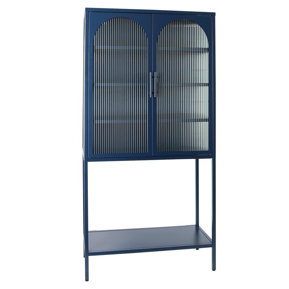 31.5 in. W x 13.8 in. D x 63 in. H Blue Linen Cabinet with 2 Glass Arched D