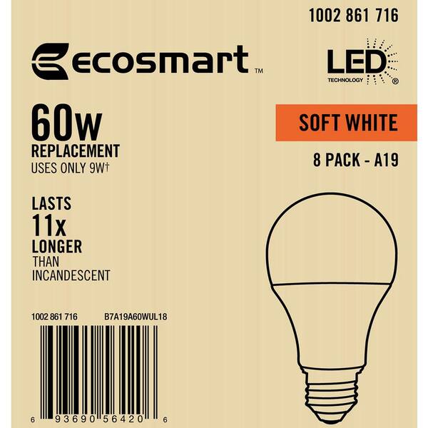 32 bulbs EcoSmart 60-Watt Equivalent A19 Dimmable LED Light Bulb Soft White 