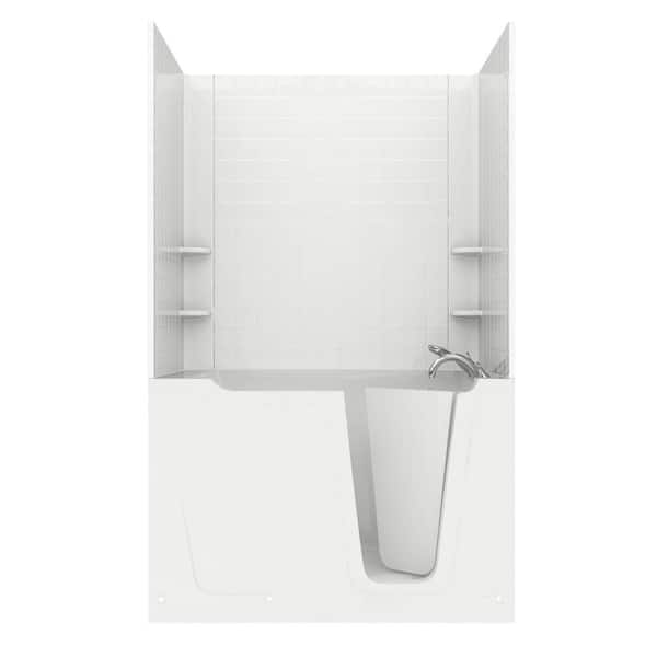 Unbranded Rampart 5 ft. Walk-in Non-Whirlpool Bathtub with 4 in. Tile Easy Up Adhesive Wall Surround in White