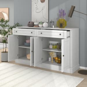 60 in. W x 15.7 in. D x 33.9 in. H Antique White MDF Ready to Assemble Kitchen Cabinet Sideboard with Drawers and Doors