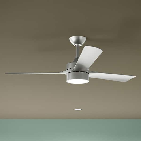 Axion II 52 in. 3-Blade Standard Brushed Nickel Modern LED Downrod Mount Ceiling Fan with Silver Blades