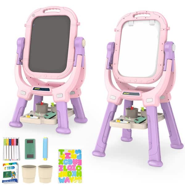 Rotatable Double Sided Art Easel with Magnetic Whiteboard Chalkboard Adjustable Height for Kids with Accessories