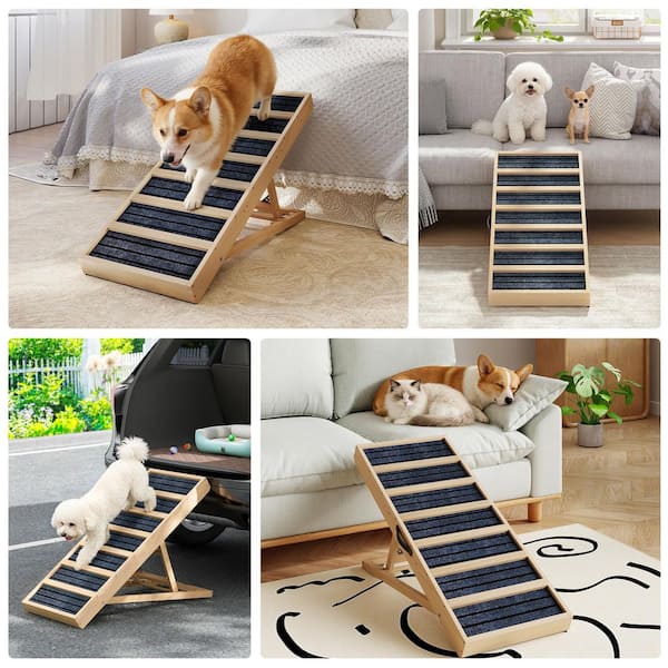 Wooden Folding Dog Ramp Portable Pet Ramp with Non-Slip Carpet for Car SUV Truck, 38 in.