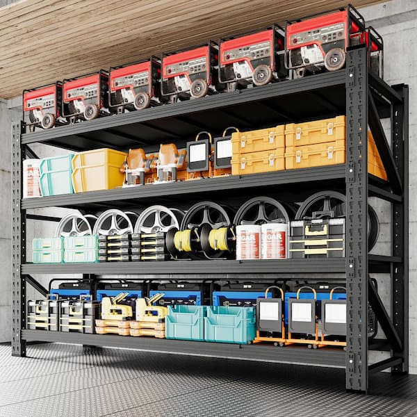 4-Tier Metal Garage Storage Shelves, 24 in. D x 71.25 in. W x 70 in. H, Black Steel Heavy Duty Storage Rack