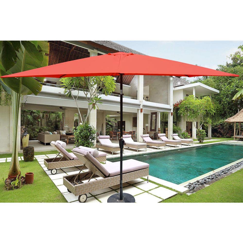 6 ft x 9 ft Outdoor Market Patio Umbrella with Crank and Button, Brick Red,