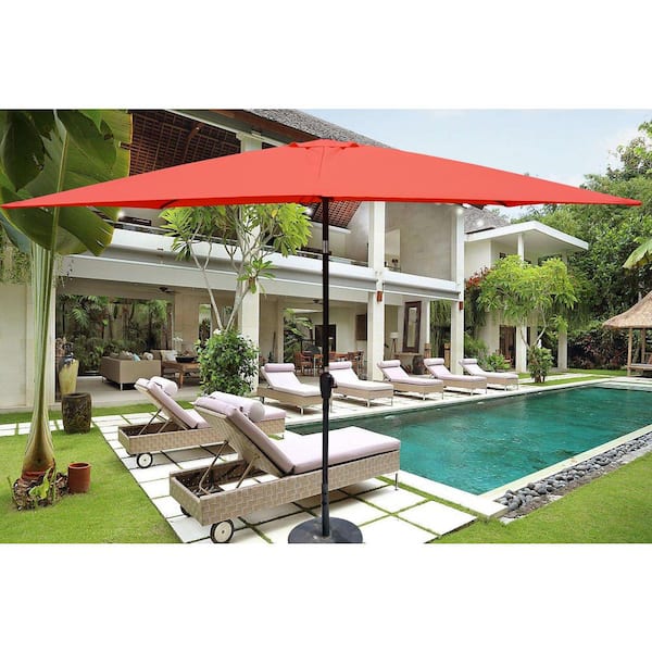 Unbranded 6 ft x 9 ft Outdoor Market Patio Umbrella with Crank and Button, Brick Red, For Garden and Backyard Pool