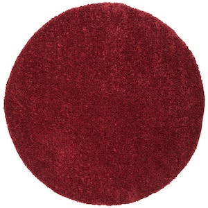 August Shag Burgundy 3 ft. x 3 ft. Round Solid Area Rug