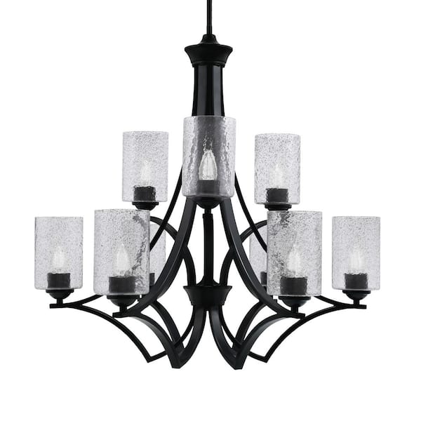 Unbranded Clevelend 9-Light Matte Black Chandelier, Round Chandelier with 4 in. Smoke Bubble Glass Shades, No bulbs included