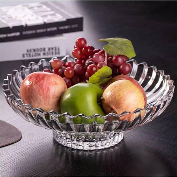White 12 in. Glass Fruit Bowl, Kitchen and Living Room Decor