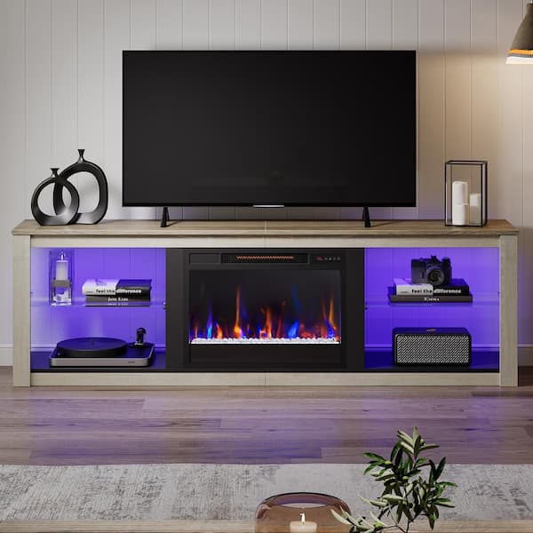 Bestier 71 in. Freestanding Electric Fireplace TV Stand in Marble Black with Adjustable Shelves