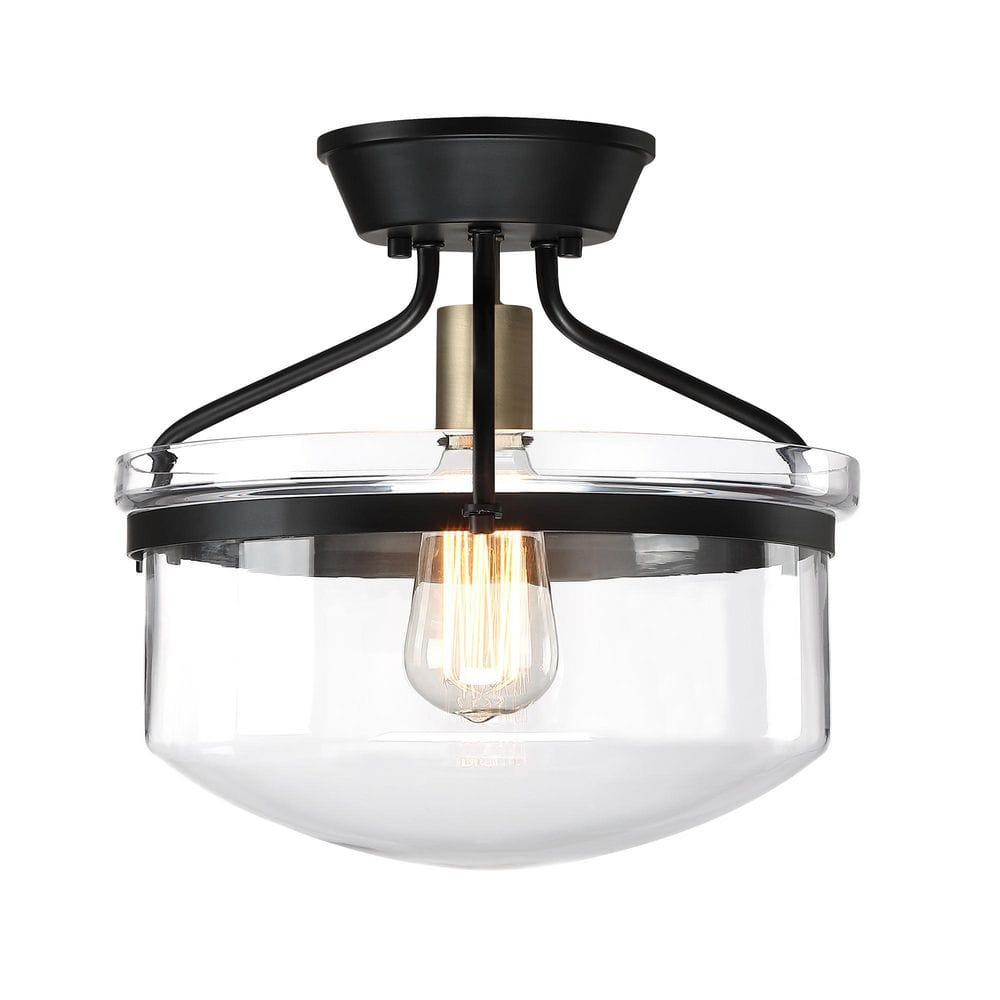 Hukoro Oro 13.4 in. Semi Flush Mount with Matte Black Finish and Brass ...