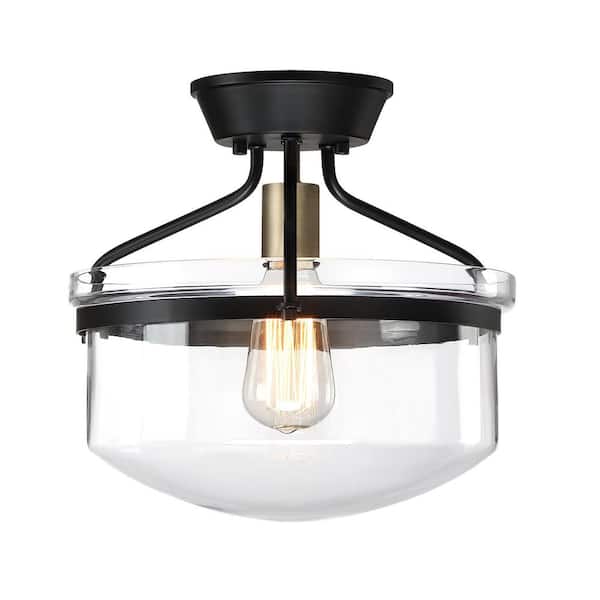 Hukoro Oro 13.4 in. Semi Flush Mount with Matte Black Finish and Brass Painting inside