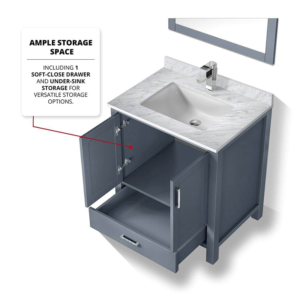 Jacques 30" Dark Grey Single Vanity with White Carrara Marble Top