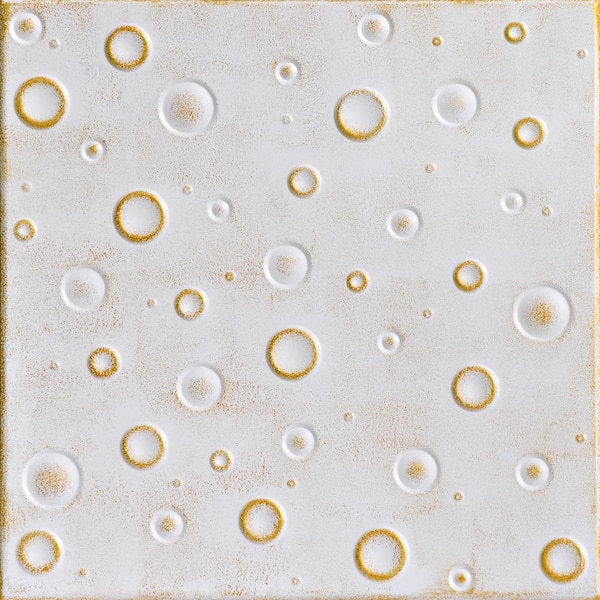 A La Maison Ceilings Bubbles 1.6 ft. x 1.6 ft. Glue Up Foam Ceiling Tile in White Washed Gold