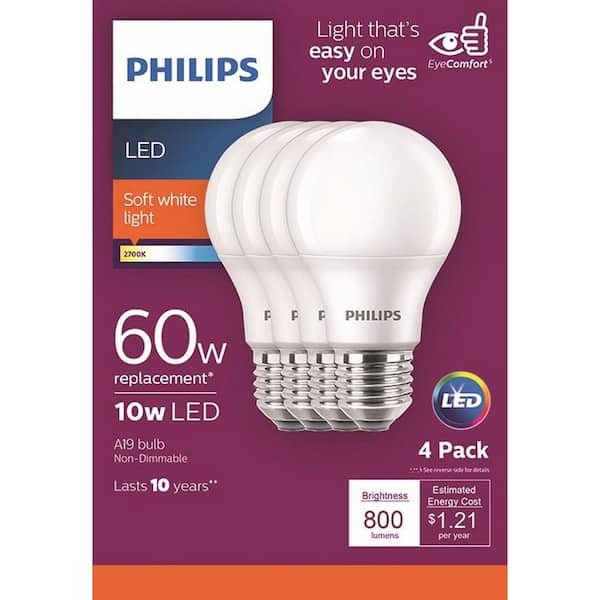 PHILIPS Soft White Light Bulbs 60 Watt Two 4 Bulb Packs NEW 860 Lumens 