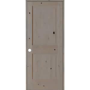 30 in. x 80 in. Rustic Knotty Alder Wood 2-Panel Square Top Right-Hand/Inswing Grey Stain Single Prehung Interior Door