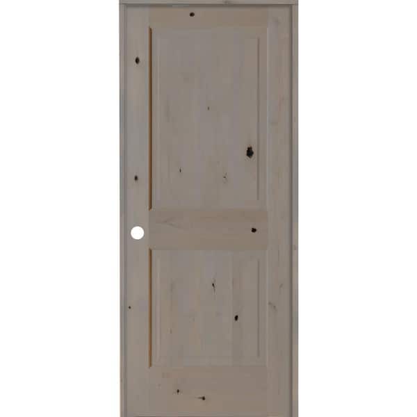 Krosswood Doors 36 in. x 80 in. Rustic Knotty Alder Wood 2 Panel Square Top Right-Hand/Inswing Grey Stain Single Prehung Interior Door