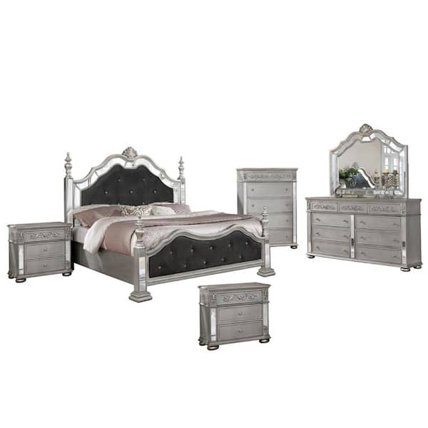 Best Quality Furniture Bonita 6-Piece Black California King Panel Bedroom Set
