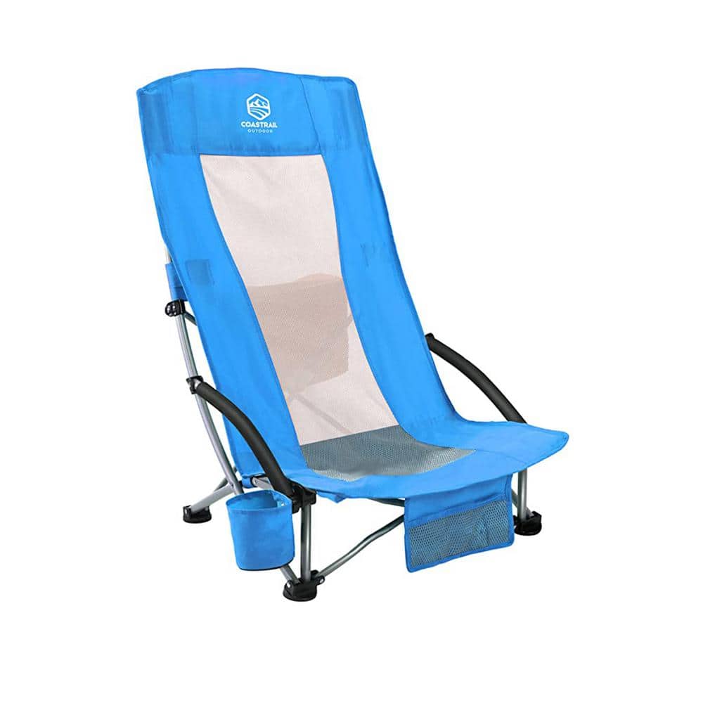 Outdoor Blue High Back Folding Mesh Folding Camping Chair with Cup Holder, 