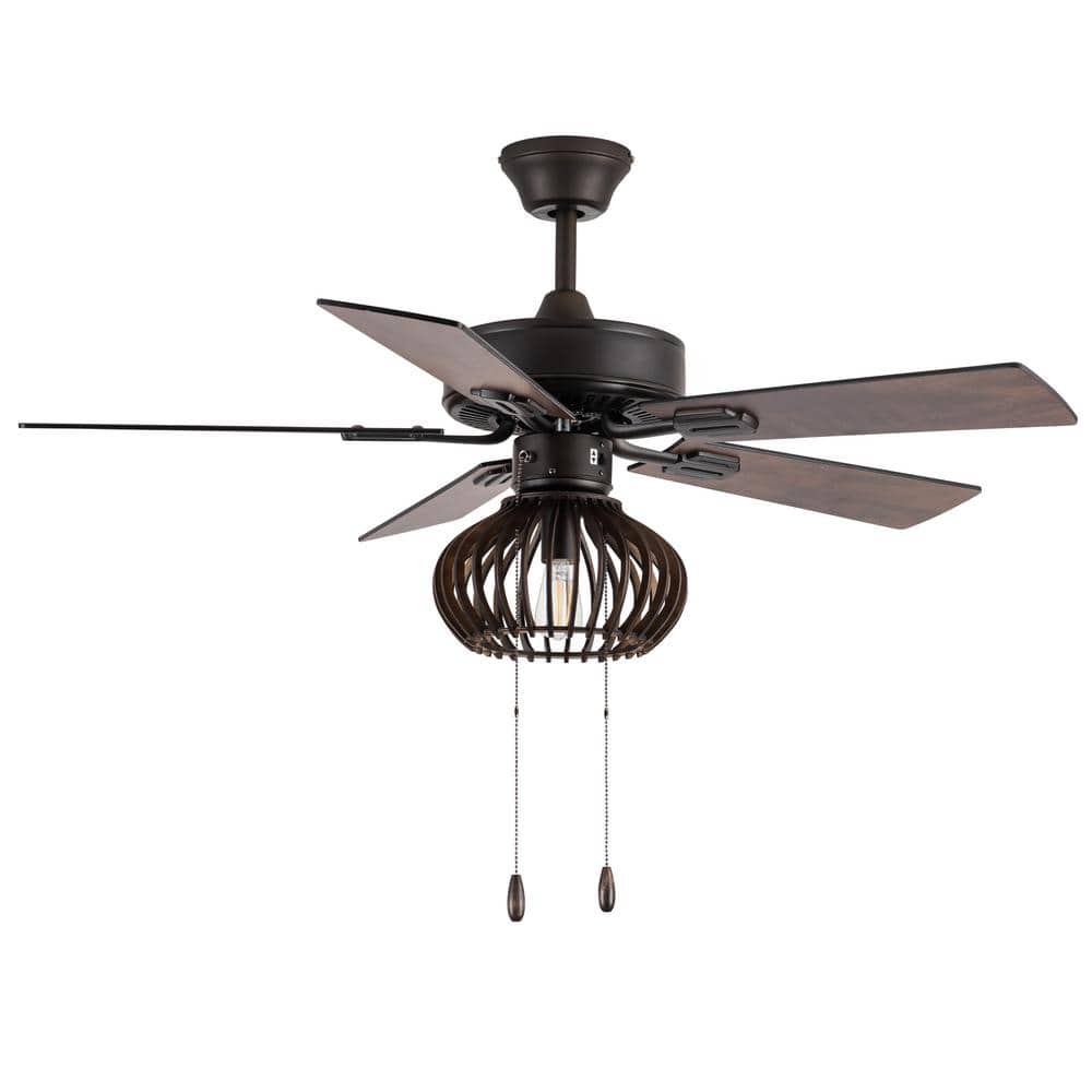 42-Inch Oil-Rubbed Bronze and Wood Caged Ceiling Fan with Light