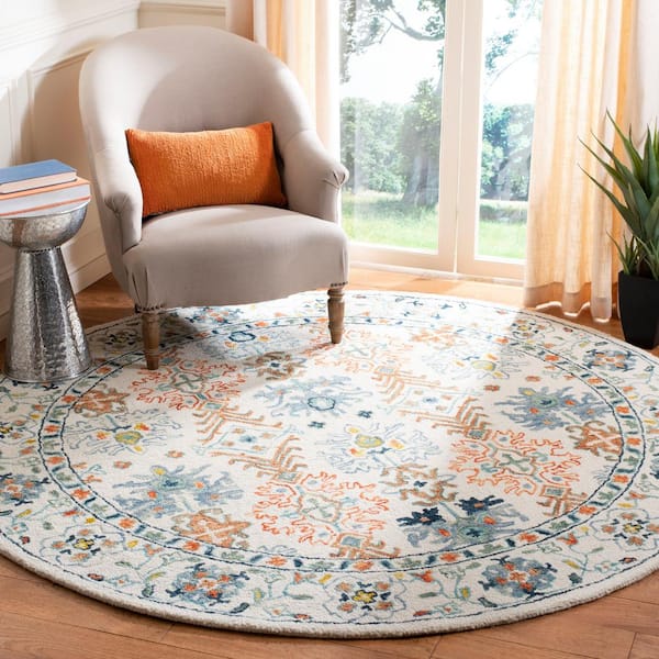 Aspen 5 ft. x 5 ft. Ivory/Blue Oriental Round Rug