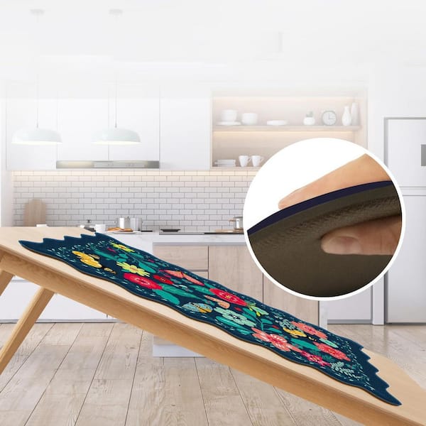 Blue 17.3 in. x 30 in. Indoor Boho Floral Kitchen Rugs