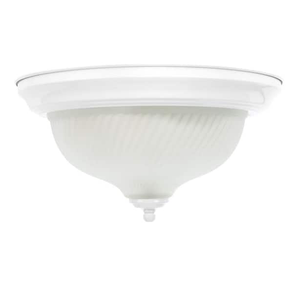 Hampton Bay 11 in. 2-Light White Flush Mount with Frosted Swirl Glass Shade