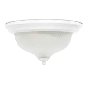 11 in. 2-Light White Flush Mount with Frosted Swirl Glass Shade