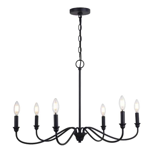 VAXCEL Annabelle 6-Light Matte Black Farmhouse Chandelier