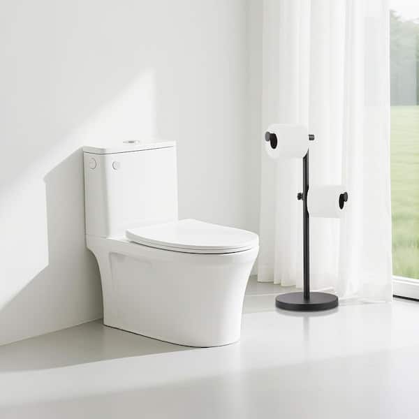 21 in. Freestanding Double Post Toilet Paper Holder in Matte Black