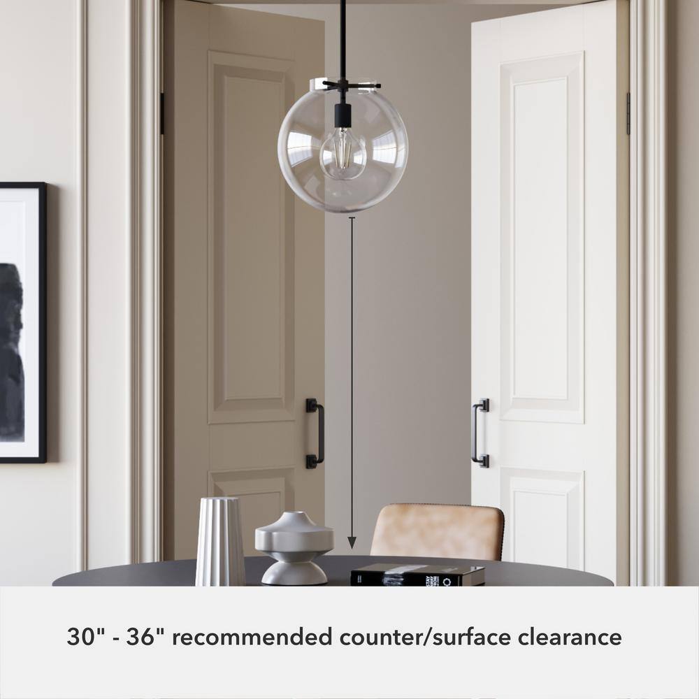 Black Iron and Clear Glass Globe Pendant Light