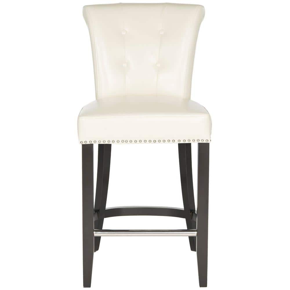 Espresso Birchwood and Flat Cream Bicast Leather Counter Stool