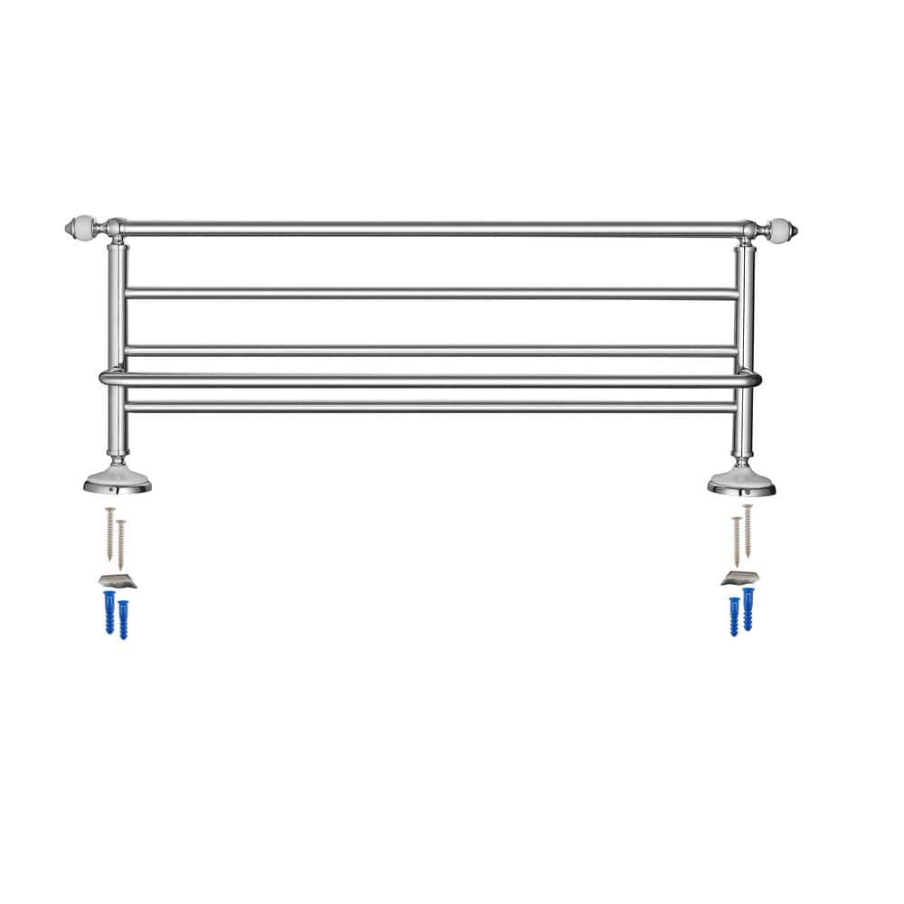 Polished Chrome Double Wall Mounted Towel Rack with Glass Shelf