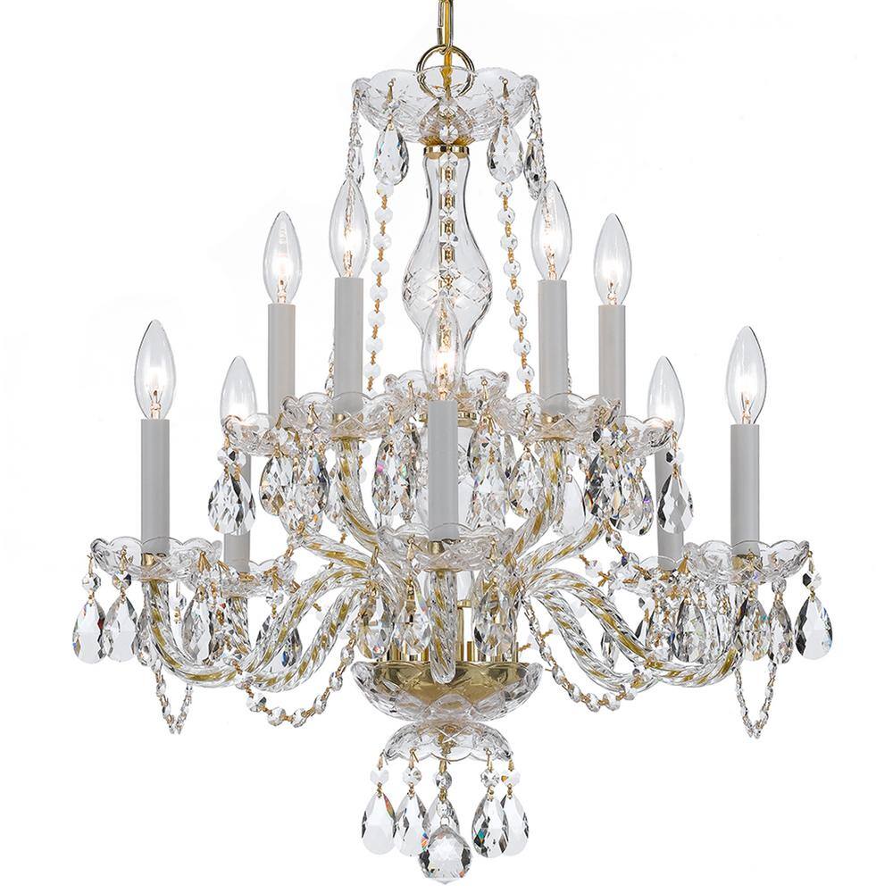 Polished Brass and Crystal 10-Light Traditional Chandelier