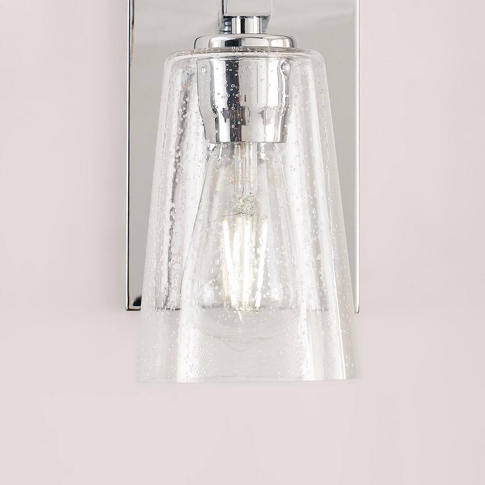 Chrome Clear Seeded Glass Round Wall Sconce, 1-Light