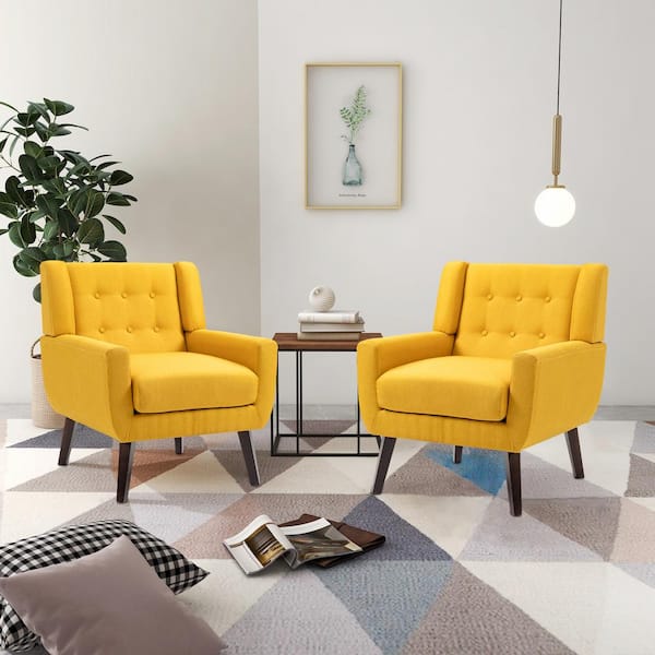 Mid Century Modern Button Yellow Accent Arm Chair conjunto de 2