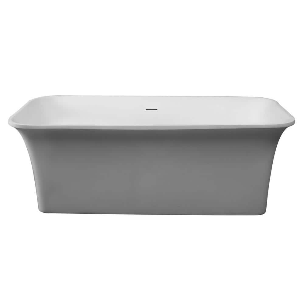 67-Inch Matte White Resin Freestanding Soaking Bathtub