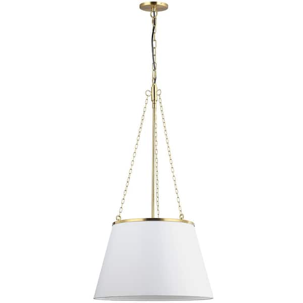 Dainolite Plymouth 1-Light Aged Brass Shaded Pendant Light with White Fabric Shade