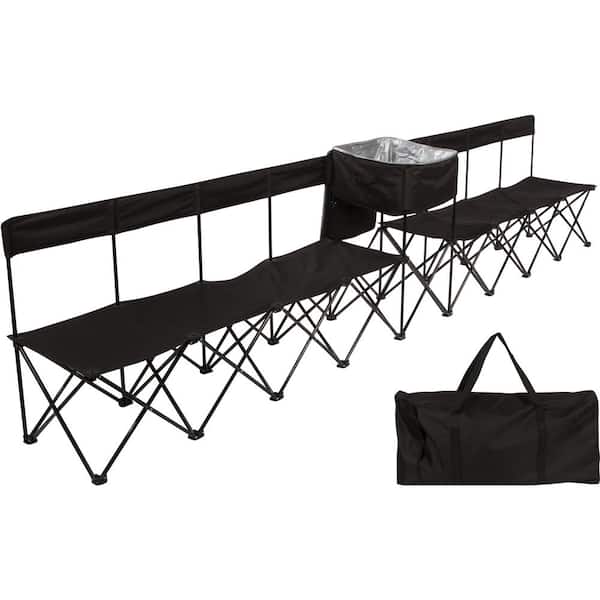 Trademark Innovations 13.5 ft. Black Portable 8-Seater Folding Team Sports Sideline Chair (Attached Cooler)